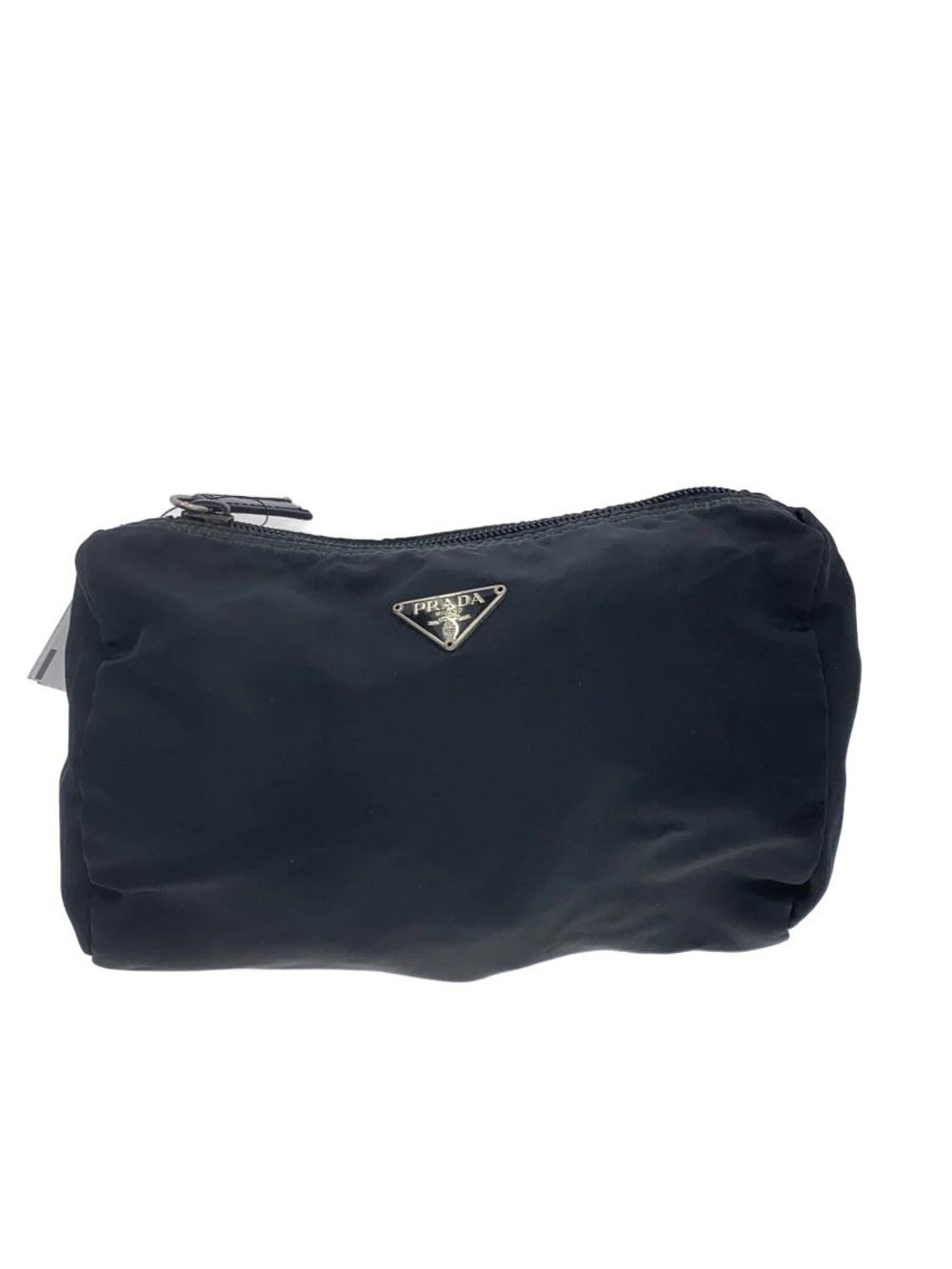 Prada Triangle Plate Triangle Pouch Clutch Black